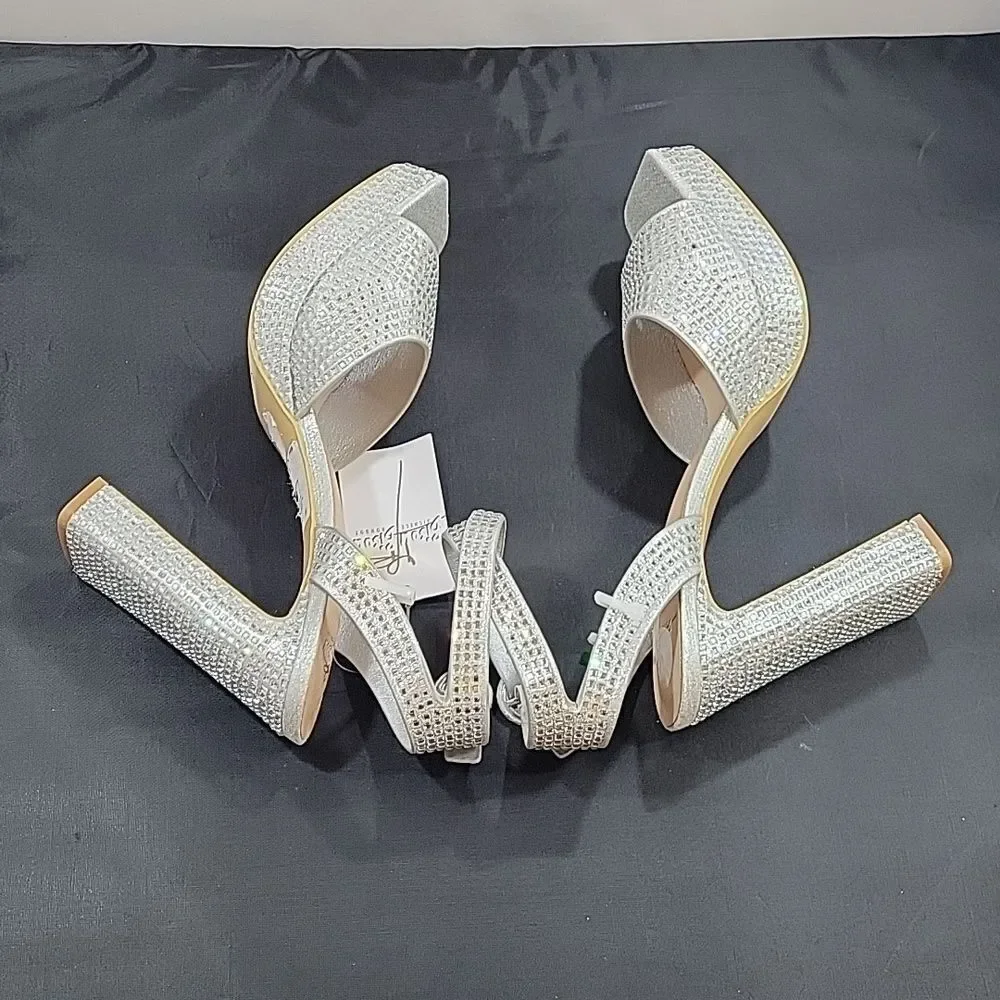 BRAND NEW BISSOU BISSOU JEWEL STUDDED EMBELLISHMENTS SQUARE TOE HIGH HELL SANDAL